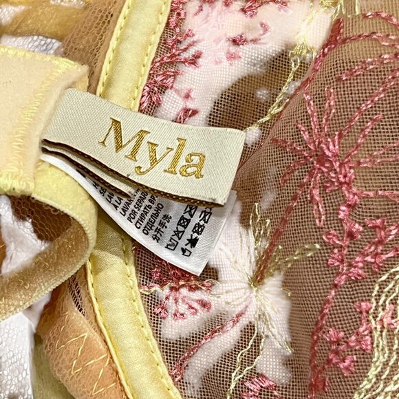Myla London Sheer Embroidered Underwire Bra 34C Yellow Embroidered Floral - Picture 7 of 7